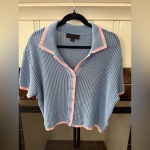 Zara Blue and Pink Knit Polo Sweater